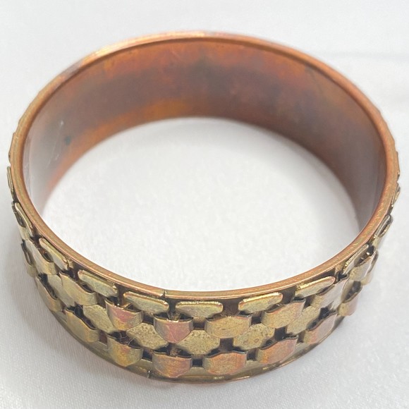 Copper Brass Bangle Bracelet Honeycomb Pattern - Picture 4 of 8